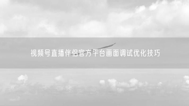 视频号直播伴侣官方平台画面调试优化技巧